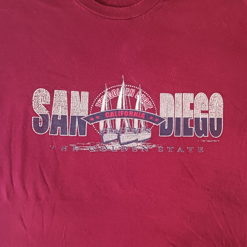 Vintage San Diego California Maroon Tourist Tee Size XL Boardwalk Beach ⛱️
